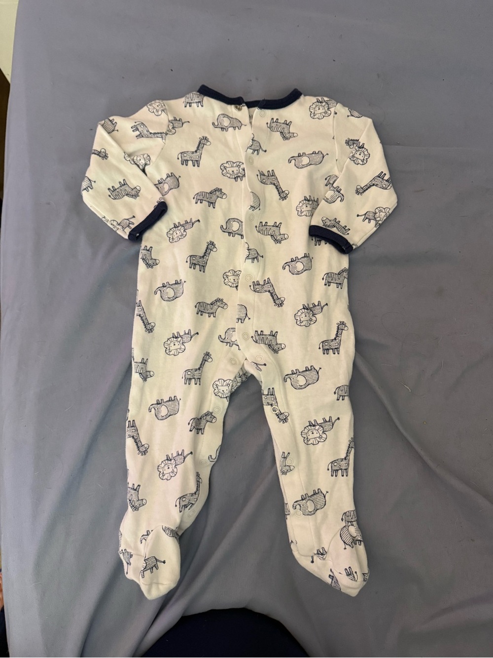 Little Me Navy & White Animal-Print Footed One-Piece